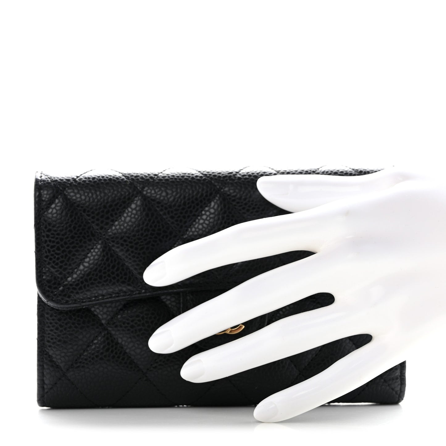 Caviar Quilted Medium Flap Wallet Black