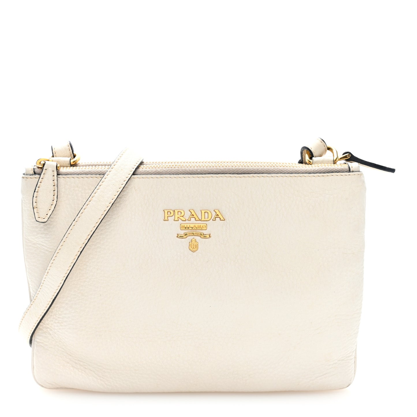 Vitello Phenix Double Zip Crossbody Bag White