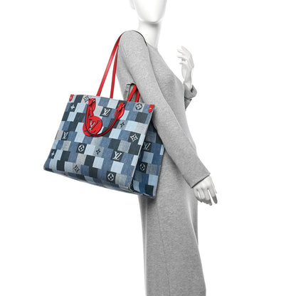 Louis Vuitton Denim Damier Monogram Onthego Blue Rouge 2 of 9
