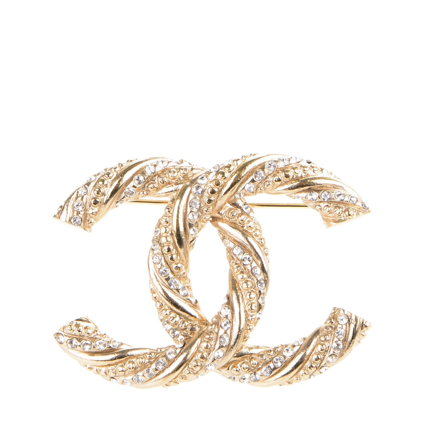 Chanel Crystal Twisted CC Brooch Light Gold 1 of 4