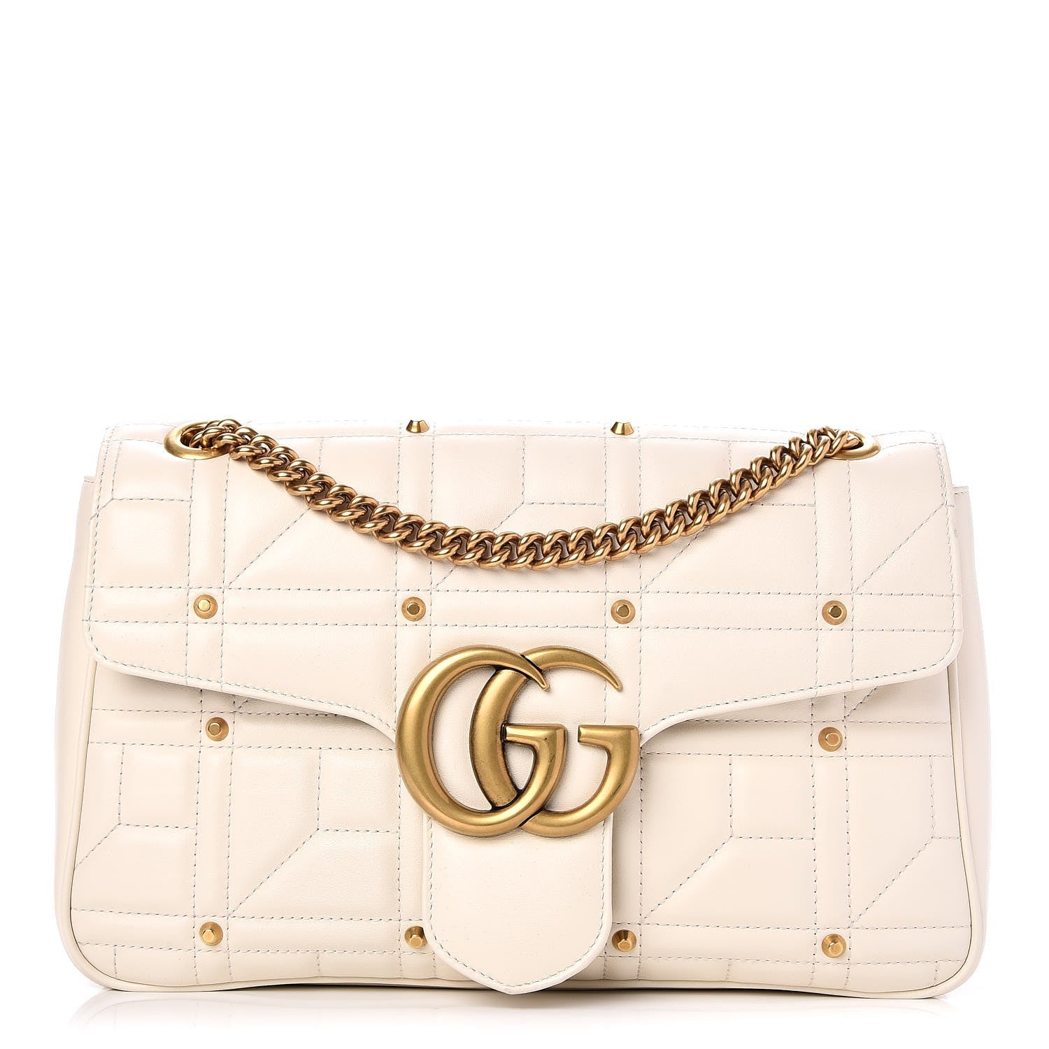 Gucci Calfskin Matelasse Studded Medium GG Marmont Shoulder Bag White 1 of 8