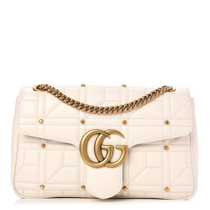 Gucci Calfskin Matelasse Studded Medium GG Marmont Shoulder Bag White 1 of 8
