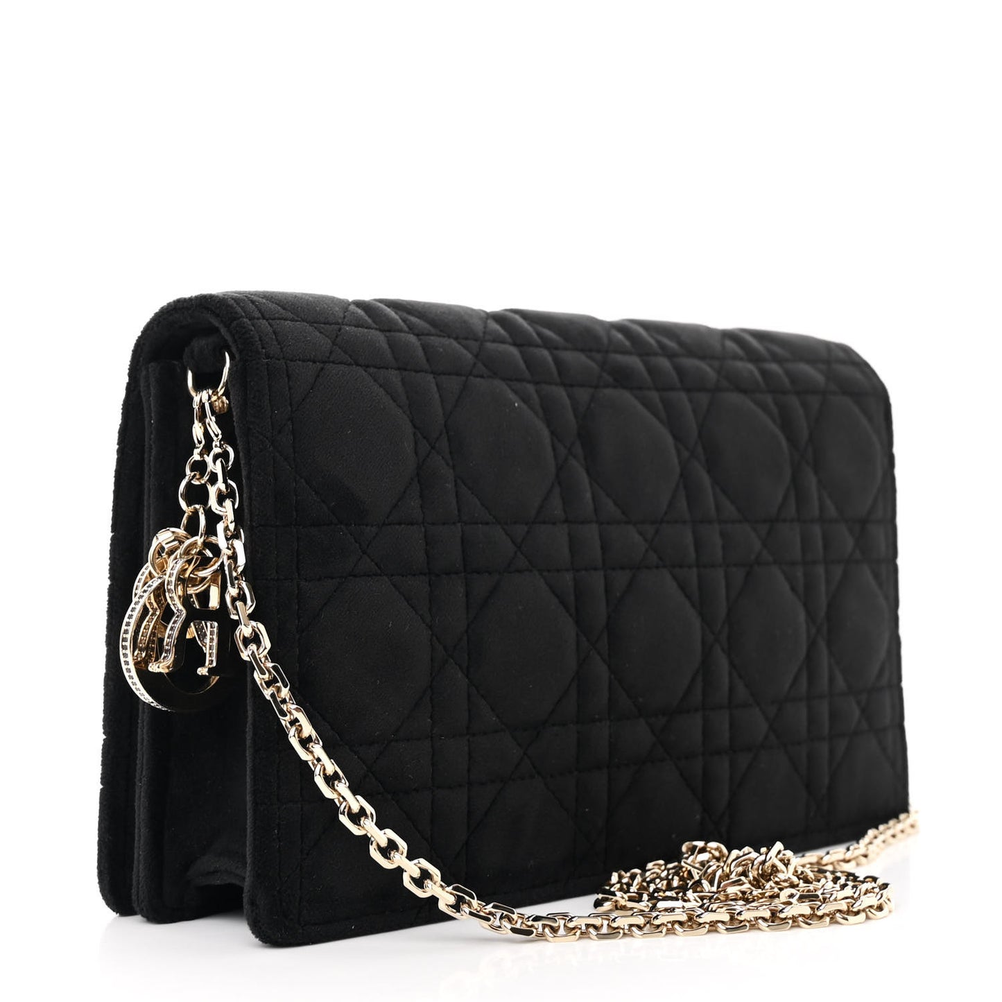 Velvet Cannage Lady Dior Convertible Clutch Black
