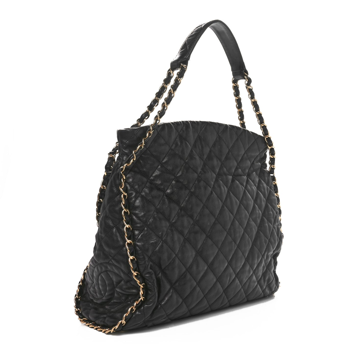 Calfskin Quilted Large Chain Me Hobo Black