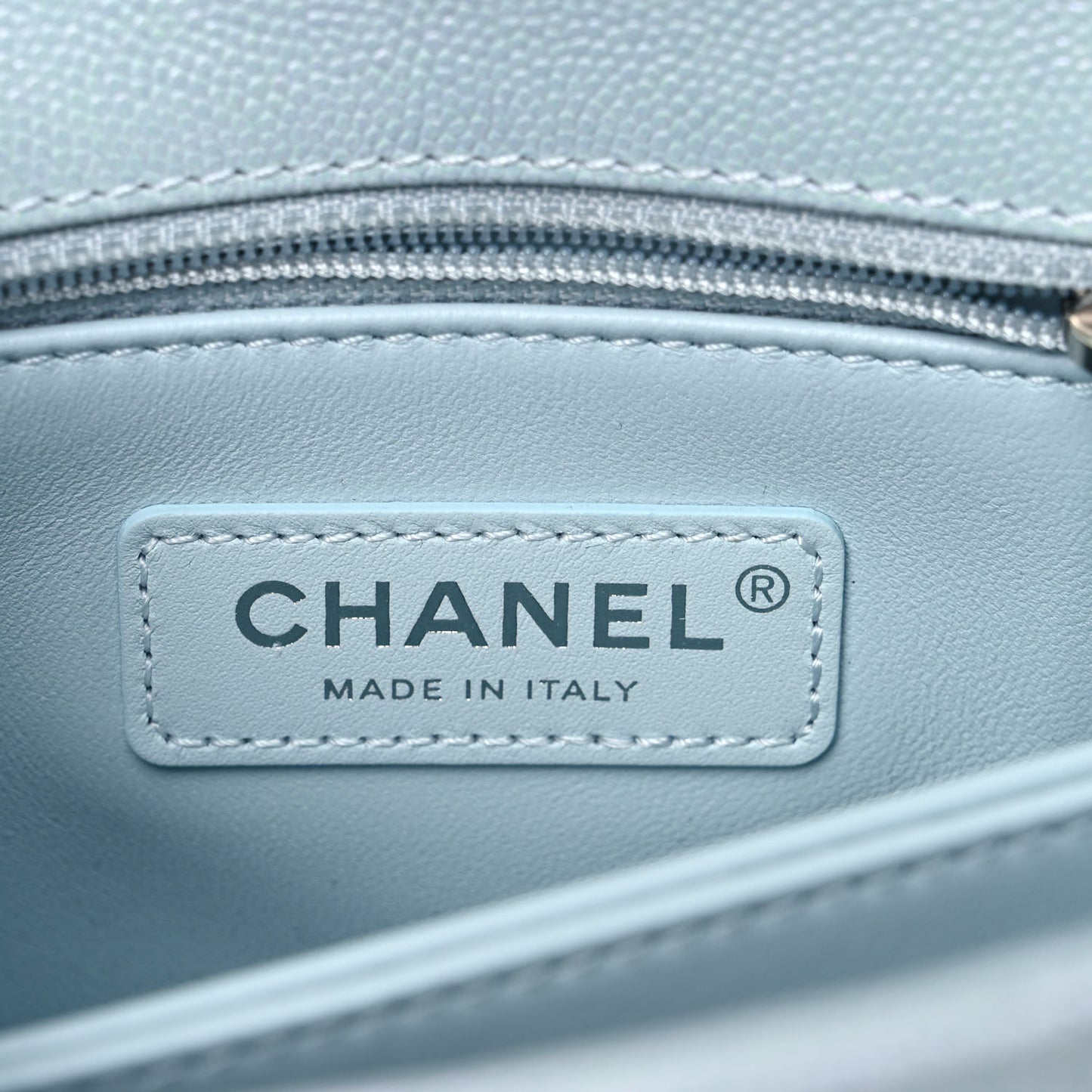 Iridescent Caviar Quilted Mini Coco Handle Flap Light Blue