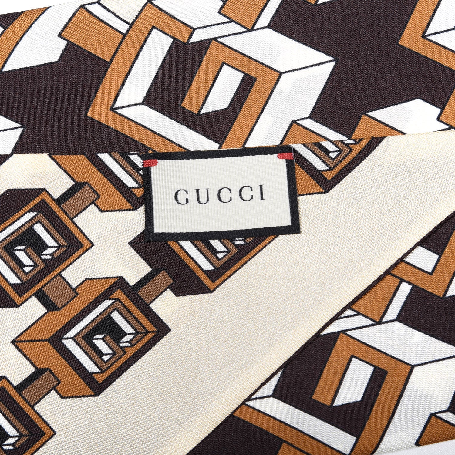 Gucci Silk Twill Isometric G Neck Bow Scarf Brown Ivory 4 of 4