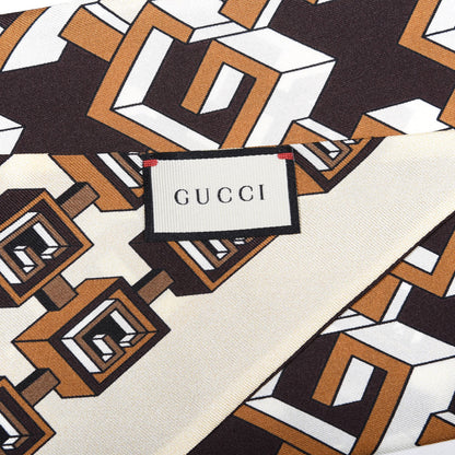 Gucci Silk Twill Isometric G Neck Bow Scarf Brown Ivory 4 of 4