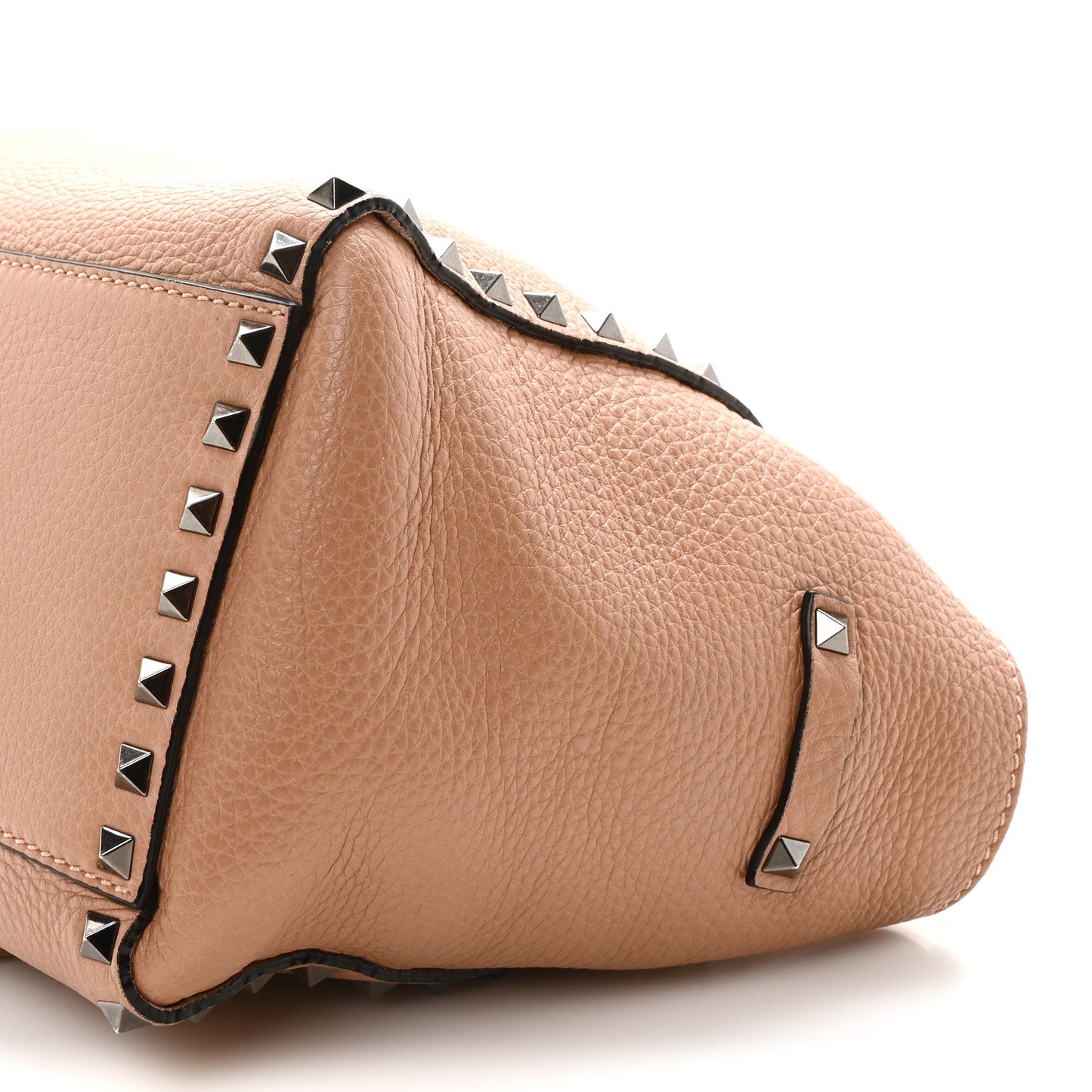 Pebbled Calfskin Small Rockstud Double Handle Tote Soft Noisette