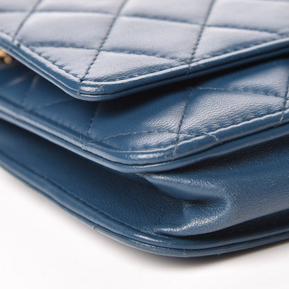 Chanel Lambskin Quilted Trendy CC Wallet On Chain WOC Blue 10 of 27