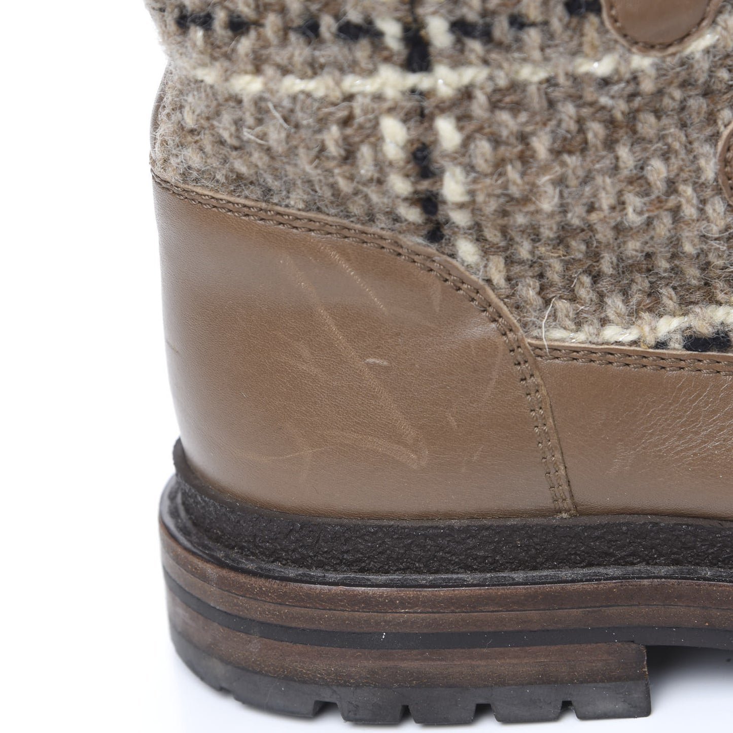 Tweed Shearling Lace Up Short Boots 38.5 Beige