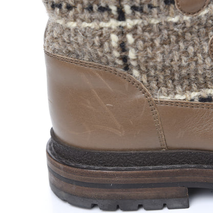 Chanel Tweed Shearling Lace Up Short Boots 38.5 Beige 6 of 9