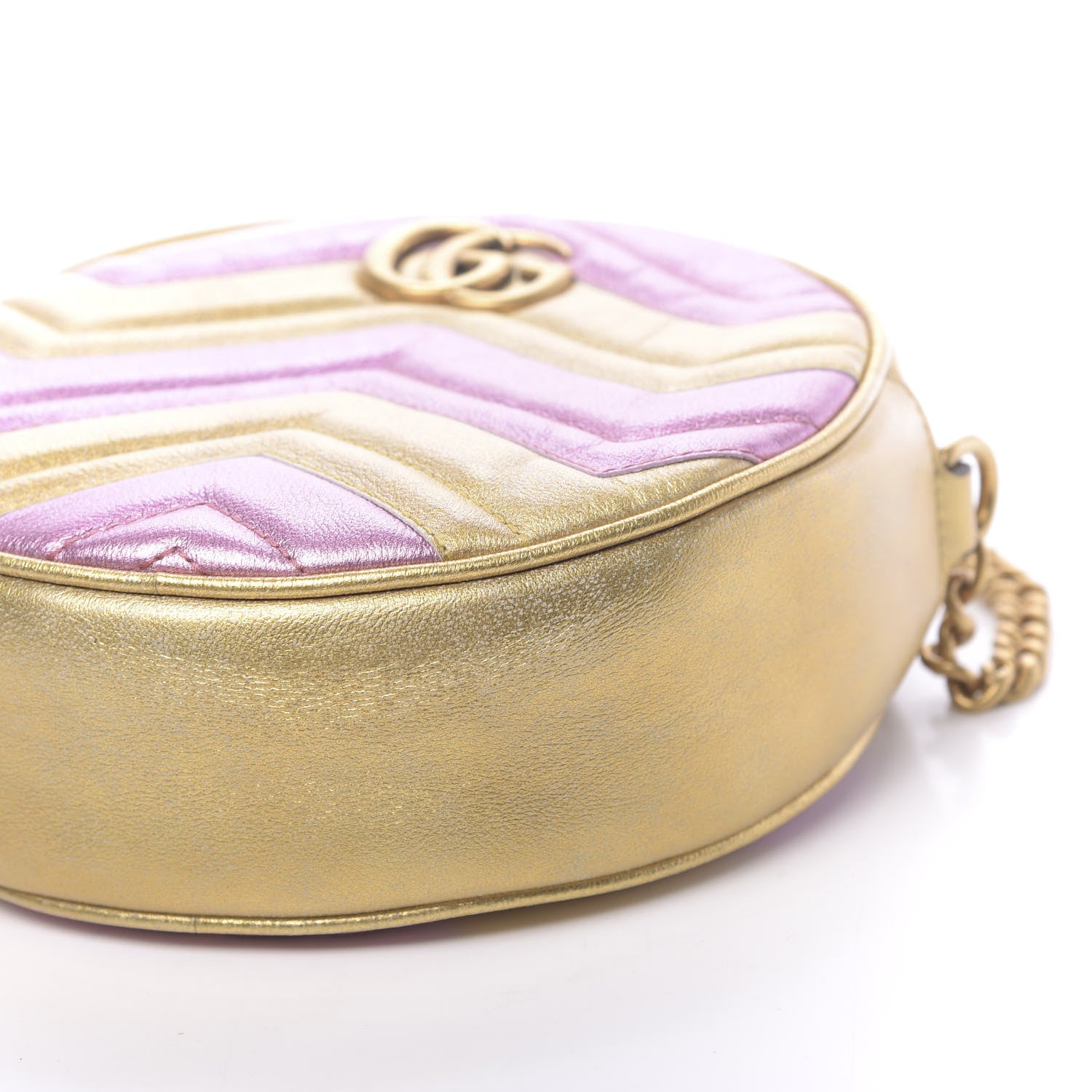 Gucci Metallic Calfskin Matelasse Mini GG Marmont Round Shoulder Bag Gold Pink 9 of 10
