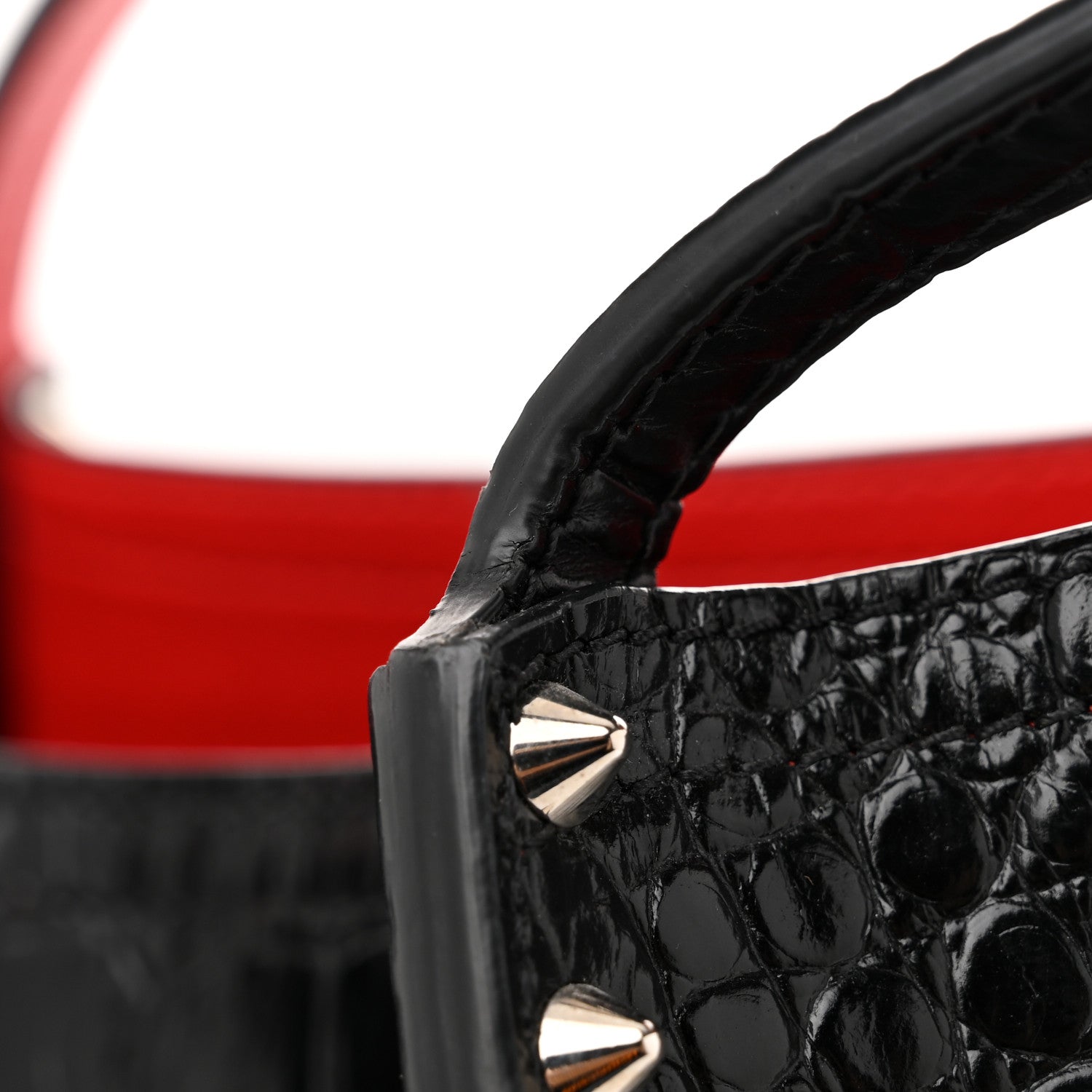 Christian Louboutin Crocodile Embossed Calfskin Spiked Small Cabarock Shopper Tote Black 11 of 11