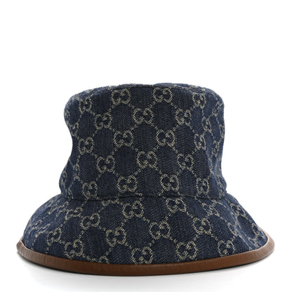 Gucci Washed Jacquard Denim Nappa GG Monogram Oscar Bucket Hat M Denim Cuir 3 of 9