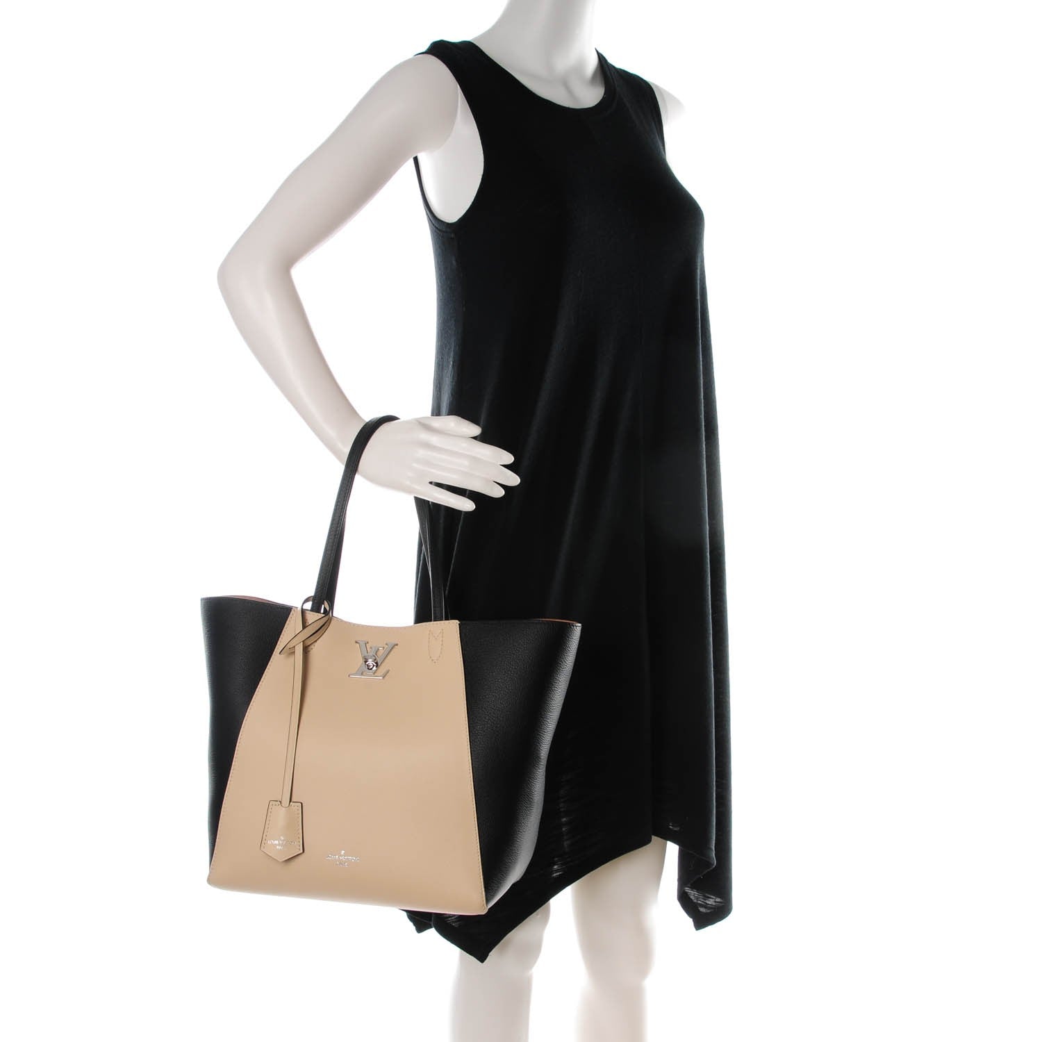 Louis Vuitton Calfskin Lockme Cabas Vanille Black 2 of 7