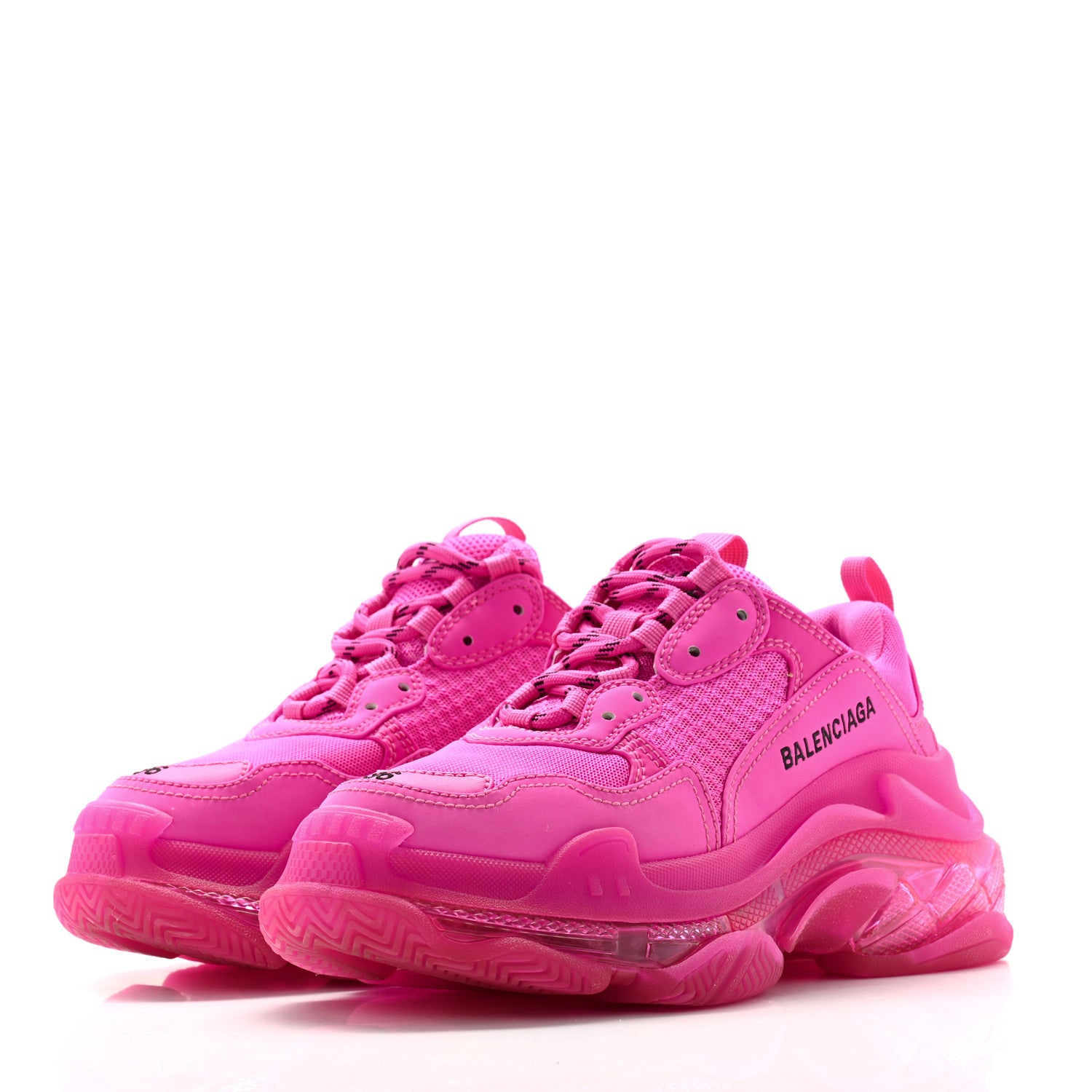 Balenciaga Fabric Mesh Clear Sole Fluo Womens Triple S Sneakers 36 Pink 3 of 7