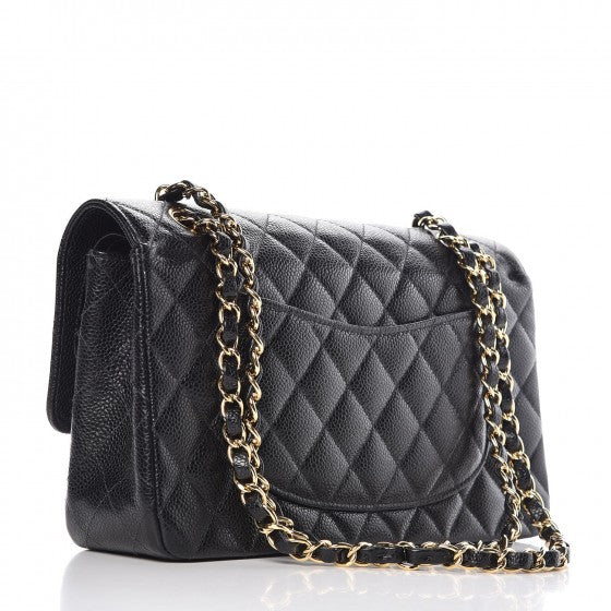 Caviar Quilted Medium Double Flap Black