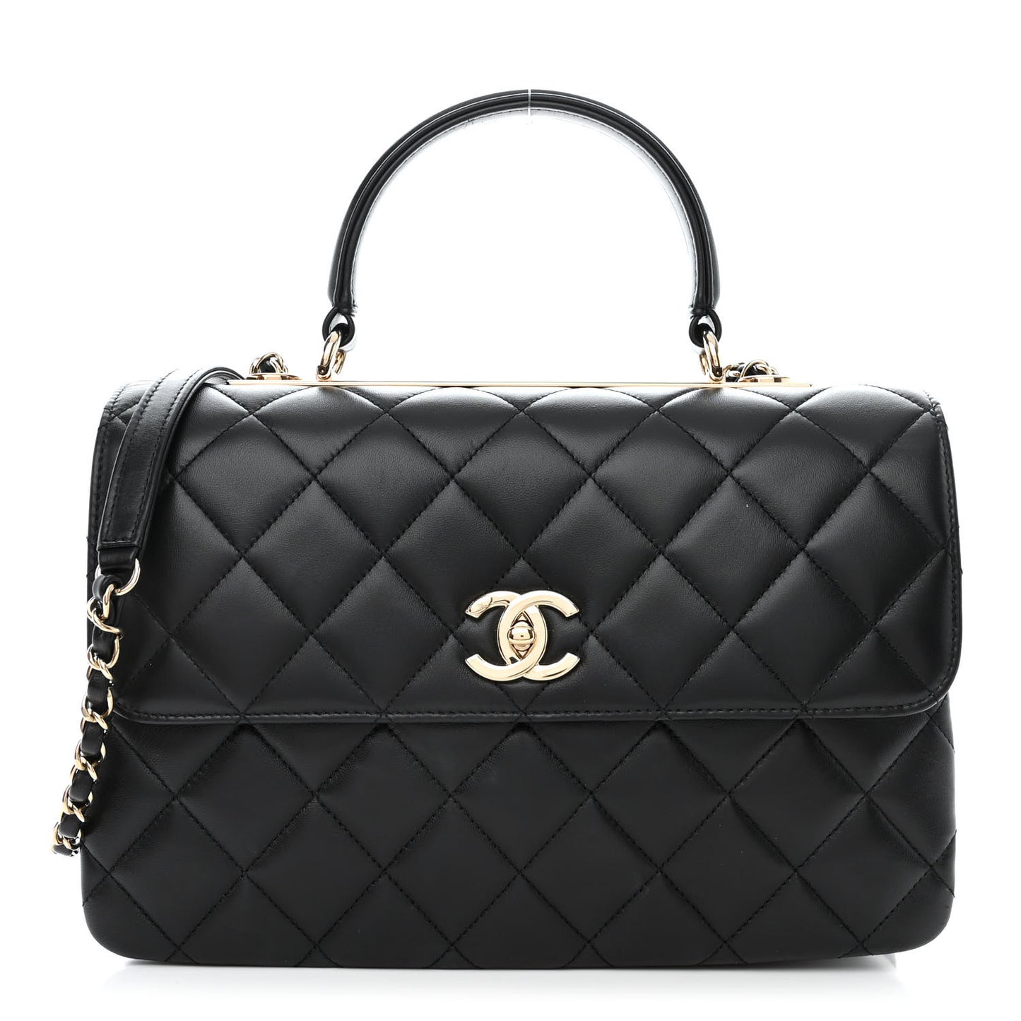 Lambskin Quilted Medium Trendy CC Flap Dual Handle Bag Black