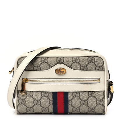 Gucci GG Supreme Monogram Textured Calfskin Web Mini Ophidia Shoulder Bag Beige Ebony Mystic White 1 of 10