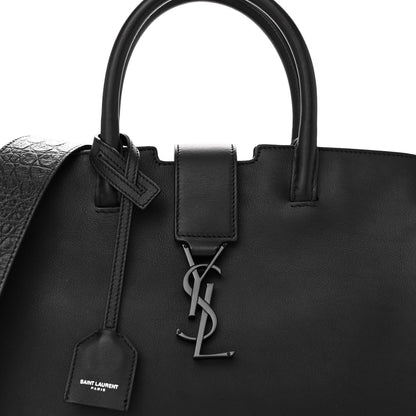 Saint Laurent Smooth Calfskin Crocodile Embossed Baby Monogram Downtown Cabas Black 8 of 12