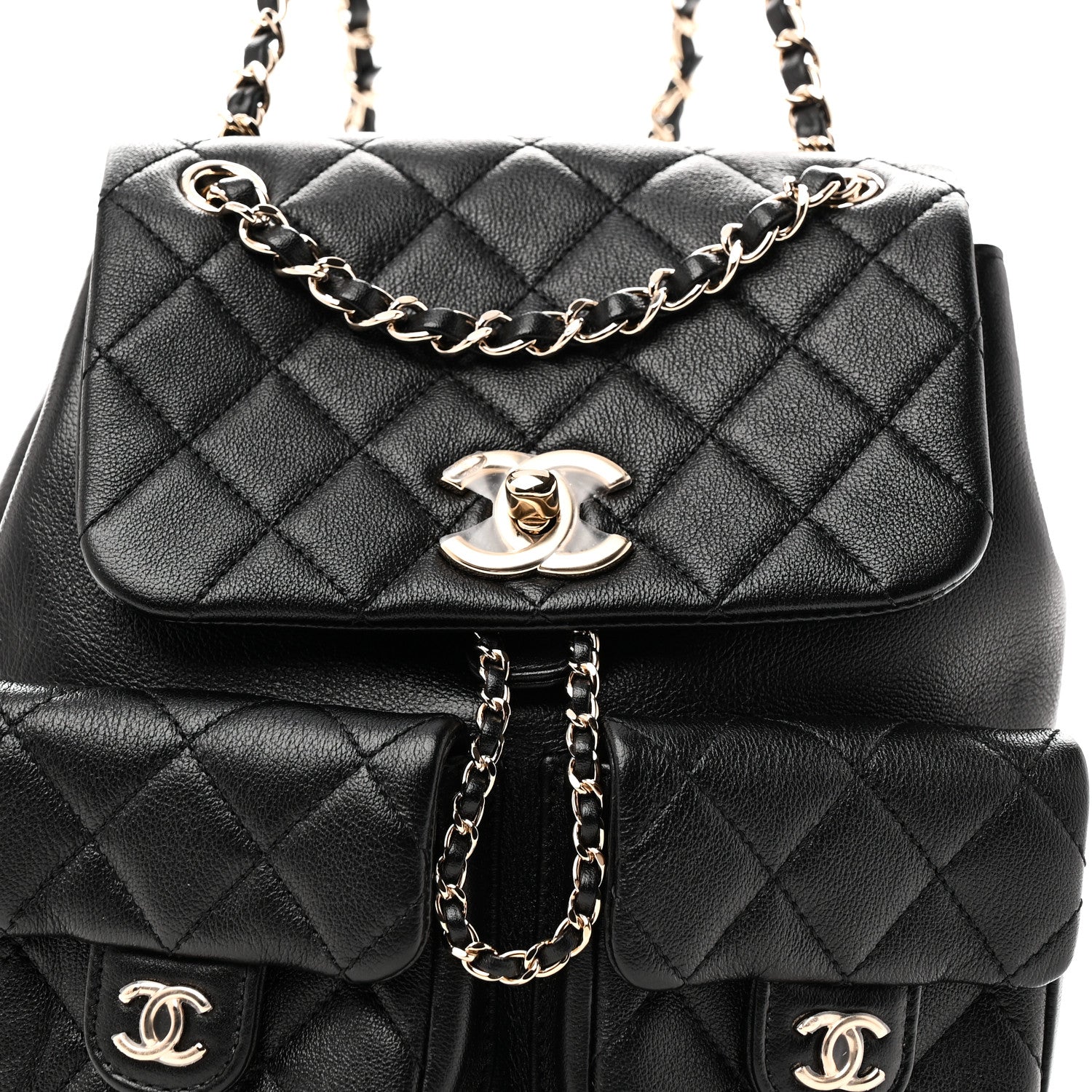 Chanel Calfskin Quilted Medium Duma Pockets Drawstring Backpack Black 8 of 10