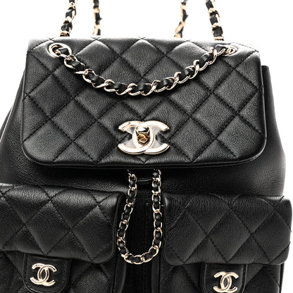 Chanel Calfskin Quilted Medium Duma Pockets Drawstring Backpack Black 8 of 10