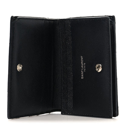 Saint Laurent Grain De Poudre Matelasse Chevron Monogram Card Case Black 5 of 7
