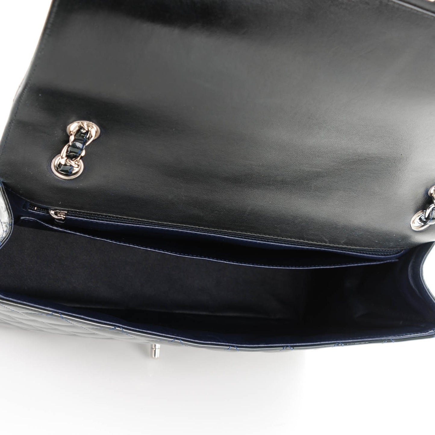 Patent Quilted Maxi Single Flap Dark Blue