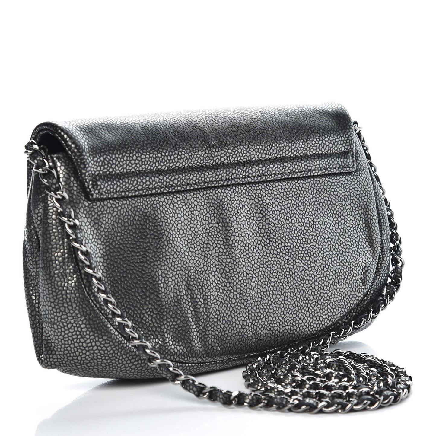 Metallic Caviar Half Moon Wallet On Chain WOC Dark Silver