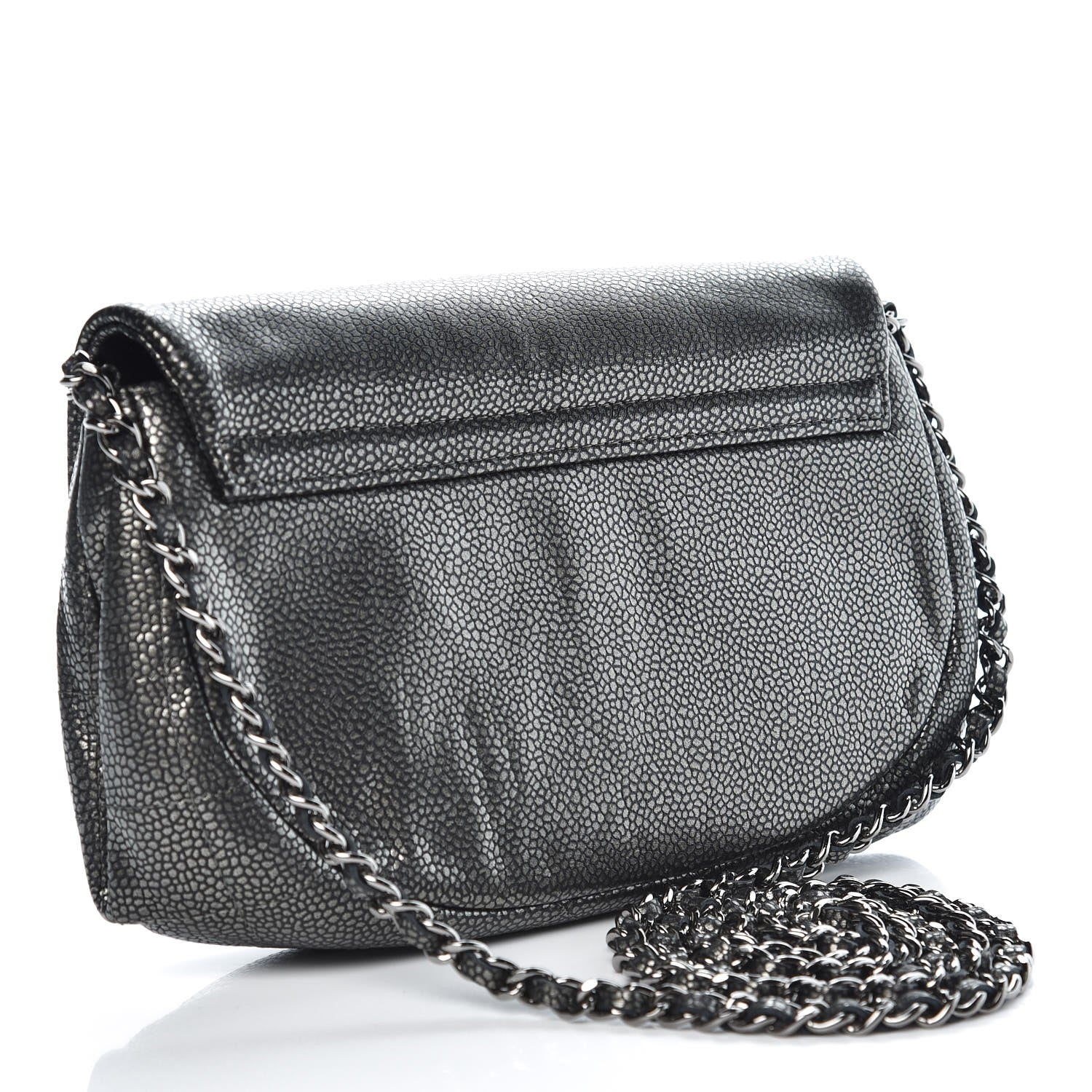 Chanel Metallic Caviar Half Moon Wallet On Chain WOC Dark Silver 3 of 9