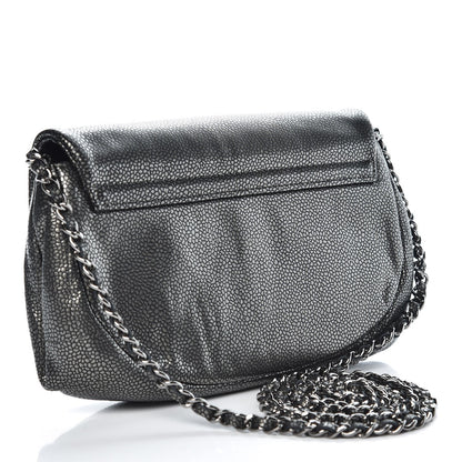 Chanel Metallic Caviar Half Moon Wallet On Chain WOC Dark Silver 3 of 9
