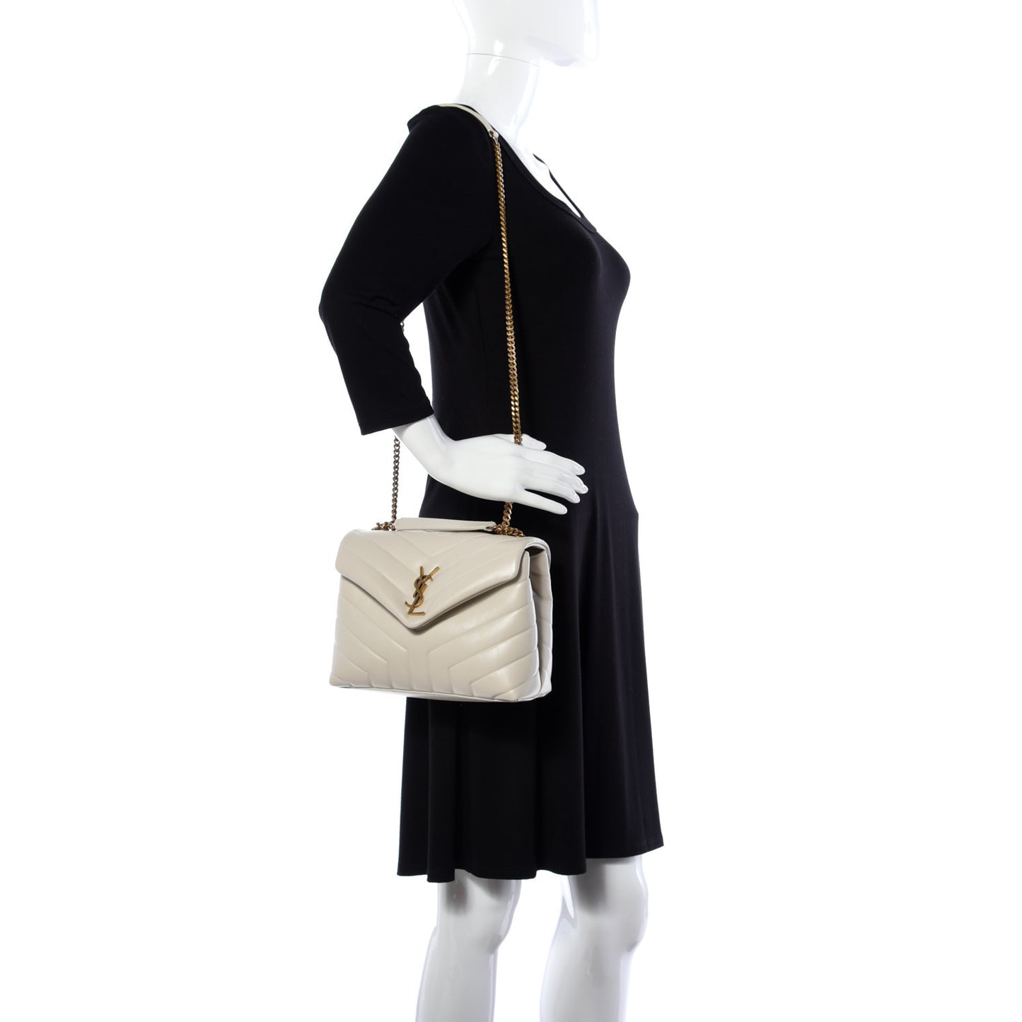 Calfskin Y Quilted Monogram Small Loulou Chain Satchel Crema Soft