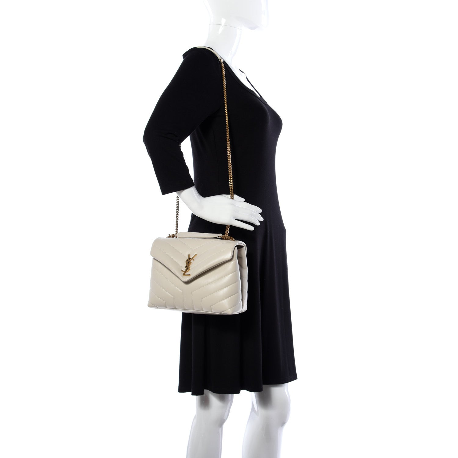Saint Laurent Calfskin Y Quilted Monogram Small Loulou Chain Satchel Crema Soft 2 of 8