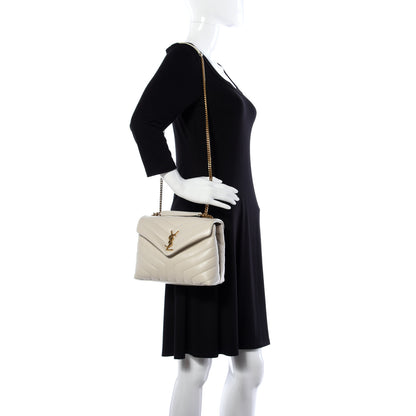 Saint Laurent Calfskin Y Quilted Monogram Small Loulou Chain Satchel Crema Soft 2 of 8