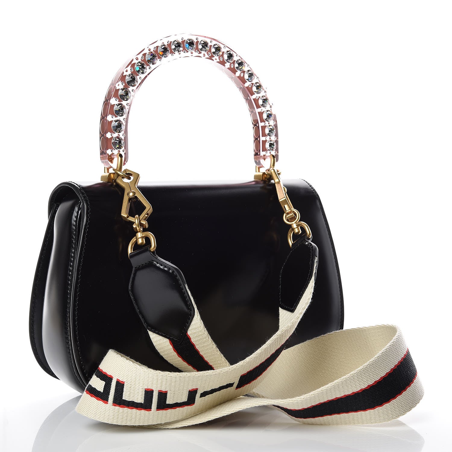 Gucci Calfskin Plexiglass Medium Classic 2 Top Handle Bag Black 3 of 9