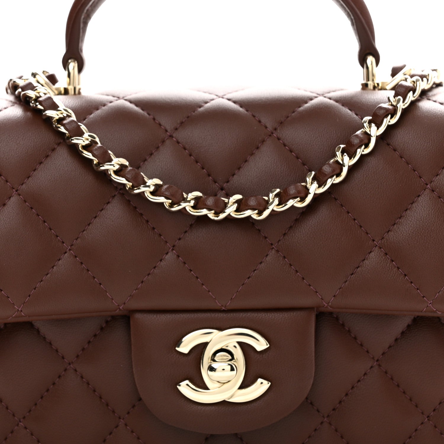 Chanel Lambskin Quilted Mini Top Handle Rectangular Flap Dark Brown 8 of 10