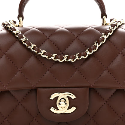 Chanel Lambskin Quilted Mini Top Handle Rectangular Flap Dark Brown 8 of 10