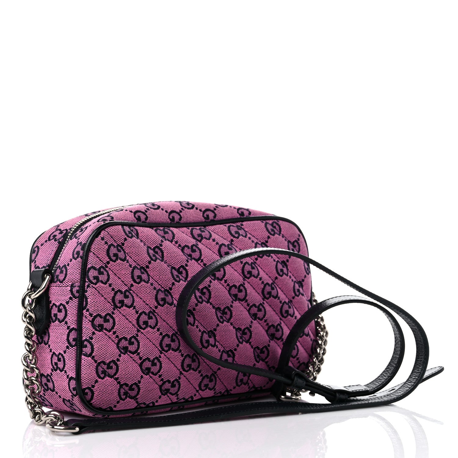 Gucci Monogram Multicolor Matelasse Diagonal Small GG Marmont Chain Shoulder Bag Pink Blue 3 of 10