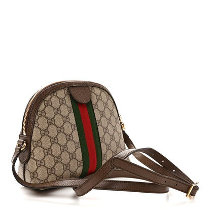 Gucci GG Supreme Monogram Textured Dollar Calfskin Web Small Ophidia Dome Shoulder Bag Beige Ebony New Acero 3 of 9