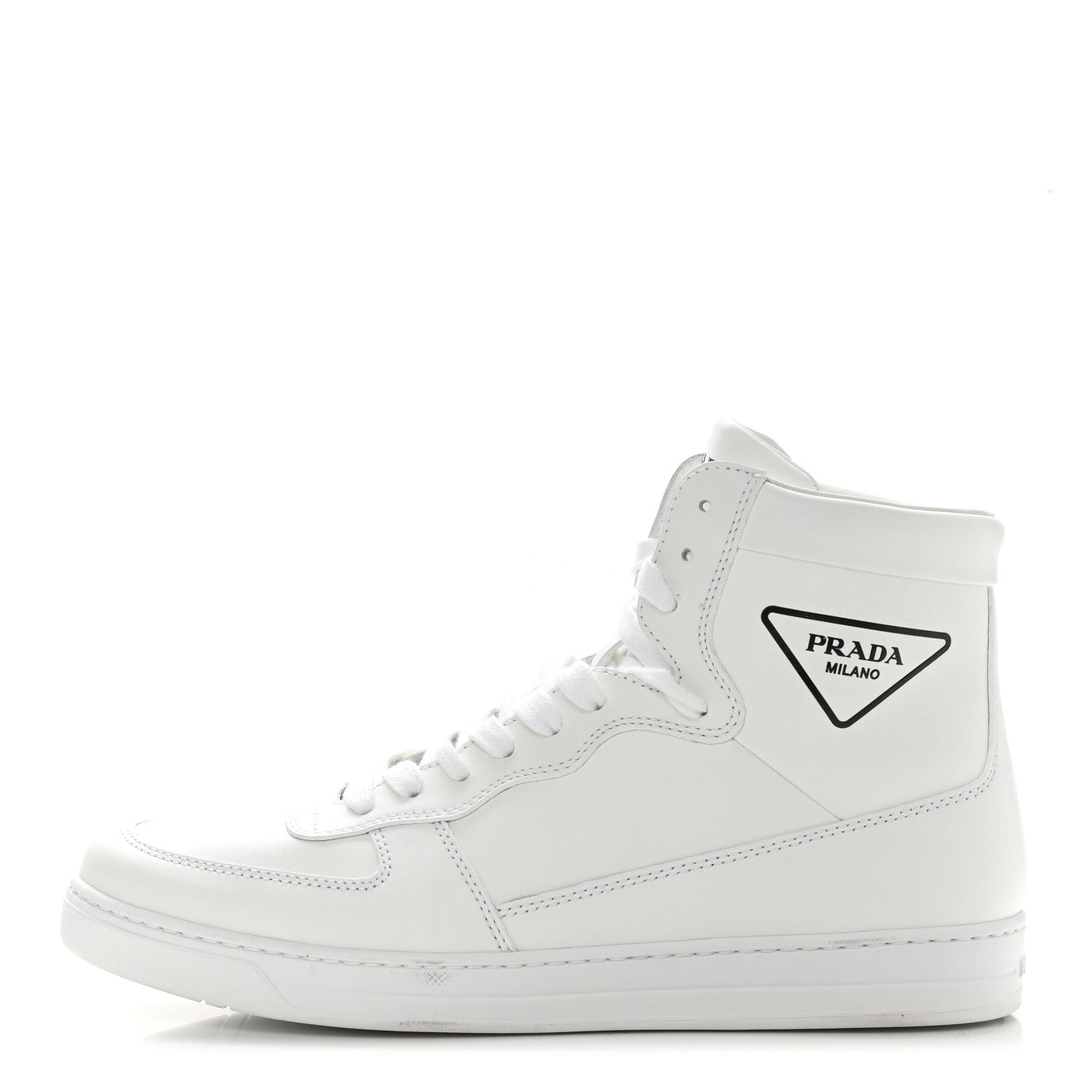 Prada Vitello Soft Triangle Logo Mens High Top Sneakers 7.5 White 1 of 7