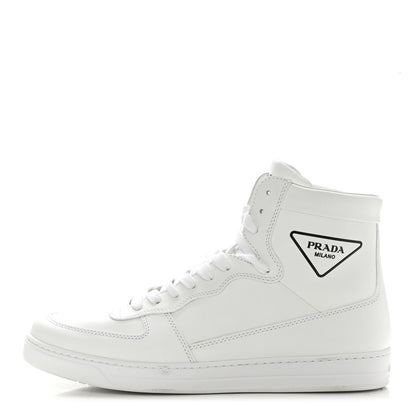 Prada Vitello Soft Triangle Logo Mens High Top Sneakers 7.5 White 1 of 7