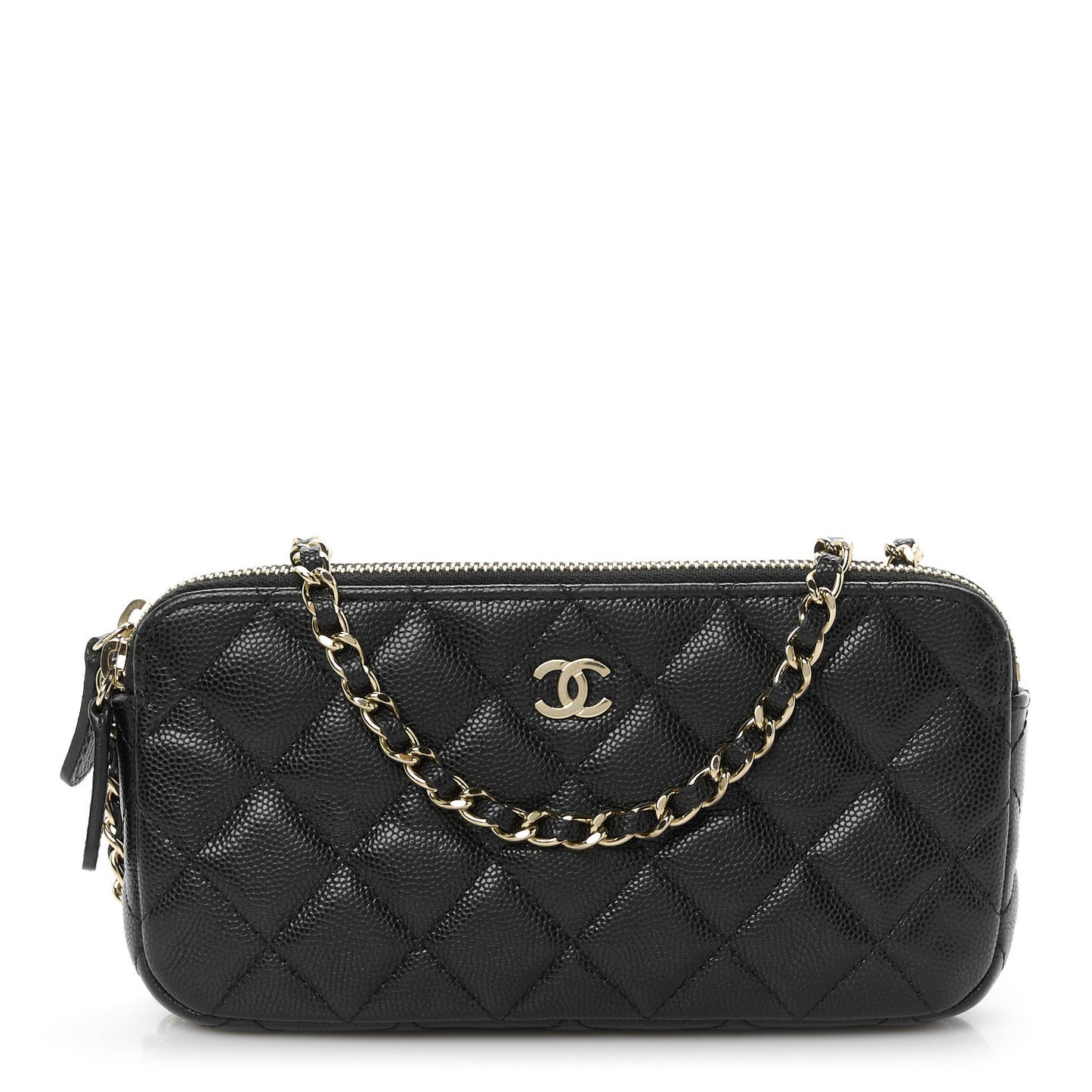 Caviar Quilted Small Clutch With Chain Black