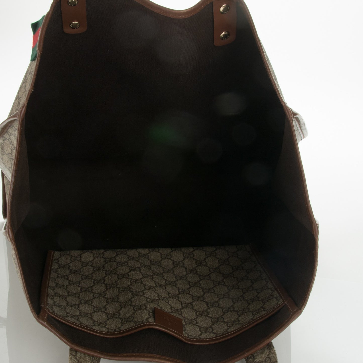 GG Plus Monogram Large Signature Web Loop Tote Brown