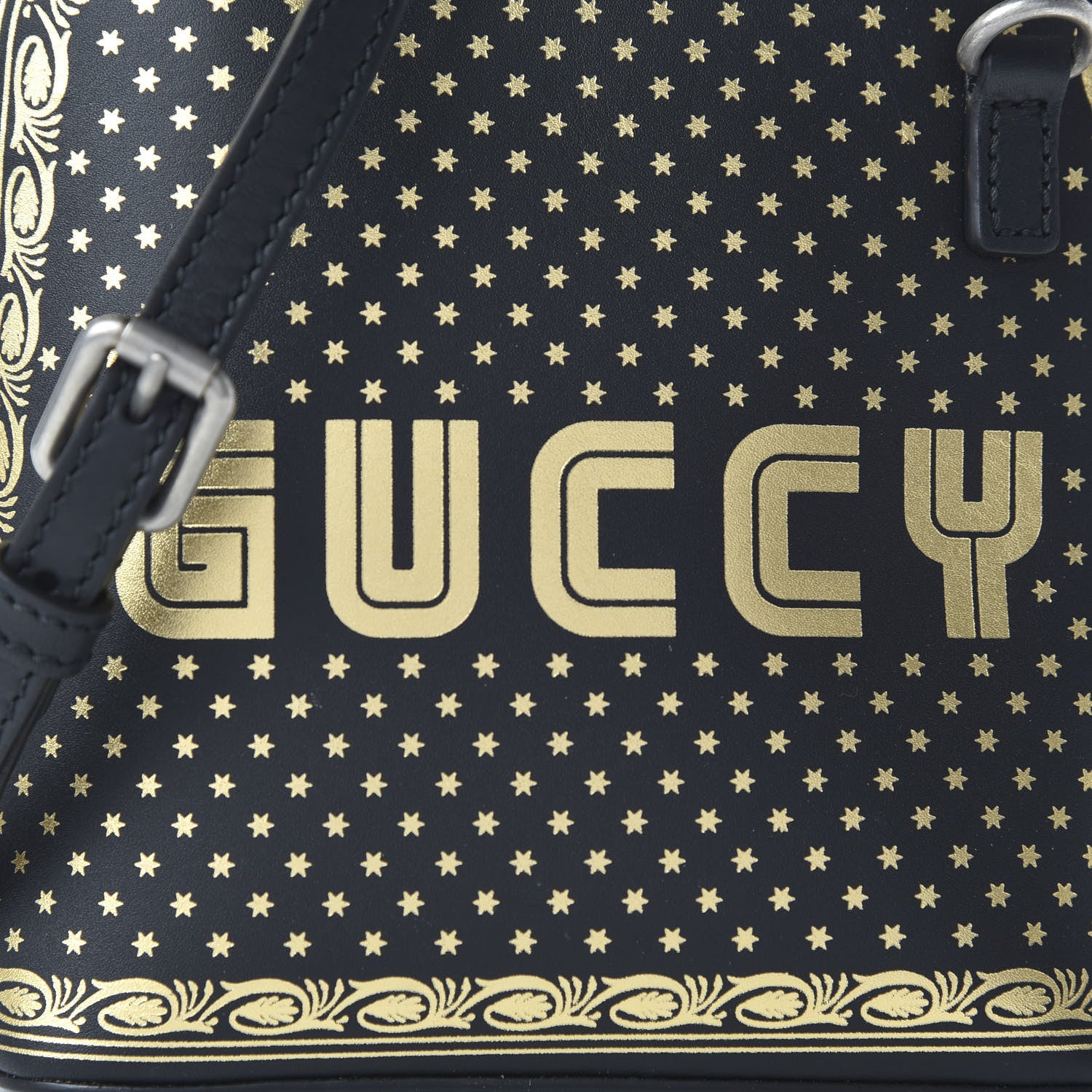 Gucci X SEGA Calfskin GUCCY Stars Mini Dome Shoulder Bag Black Gold 10 of 10