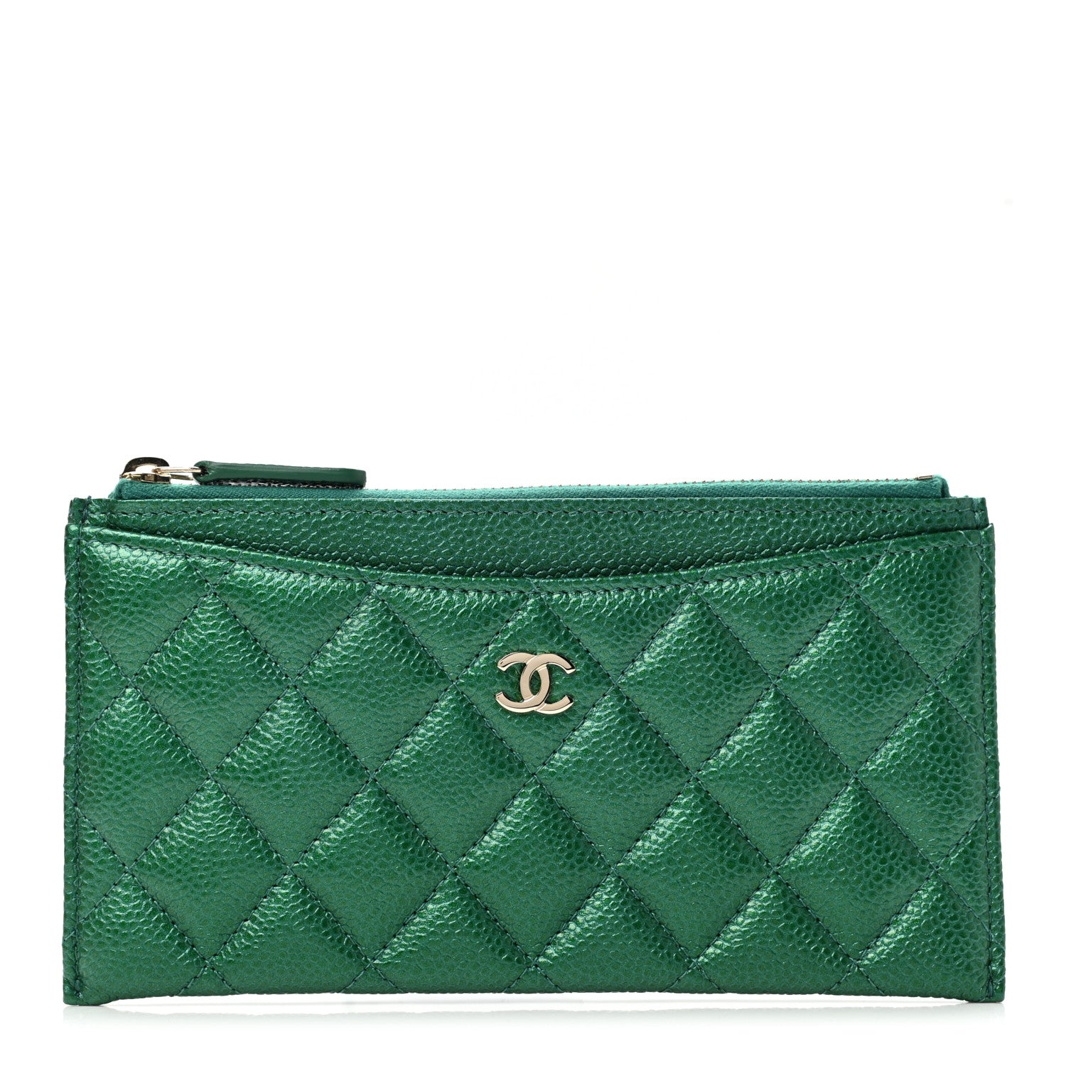 Chanel Metallic Caviar Quilted Classic Zip Pouch Green 1 of 7