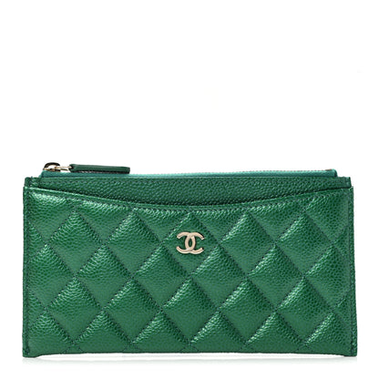 Chanel Metallic Caviar Quilted Classic Zip Pouch Green 1 of 7