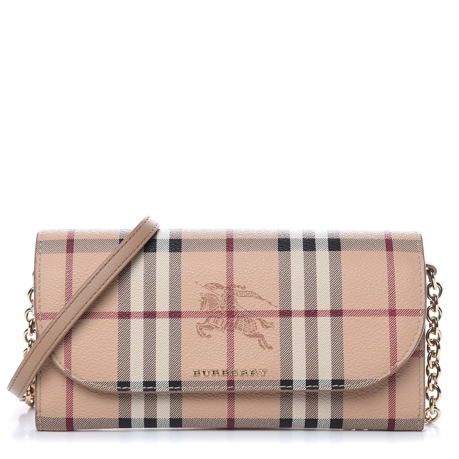 Burberry Haymarket Check Henley Wallet On Chain Mid Camel 1 of 10