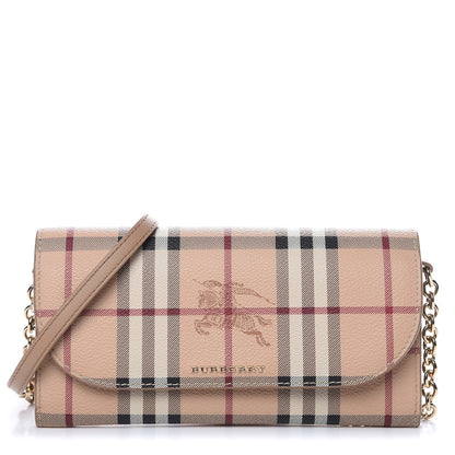 Burberry Haymarket Check Henley Wallet On Chain Mid Camel 1 of 10