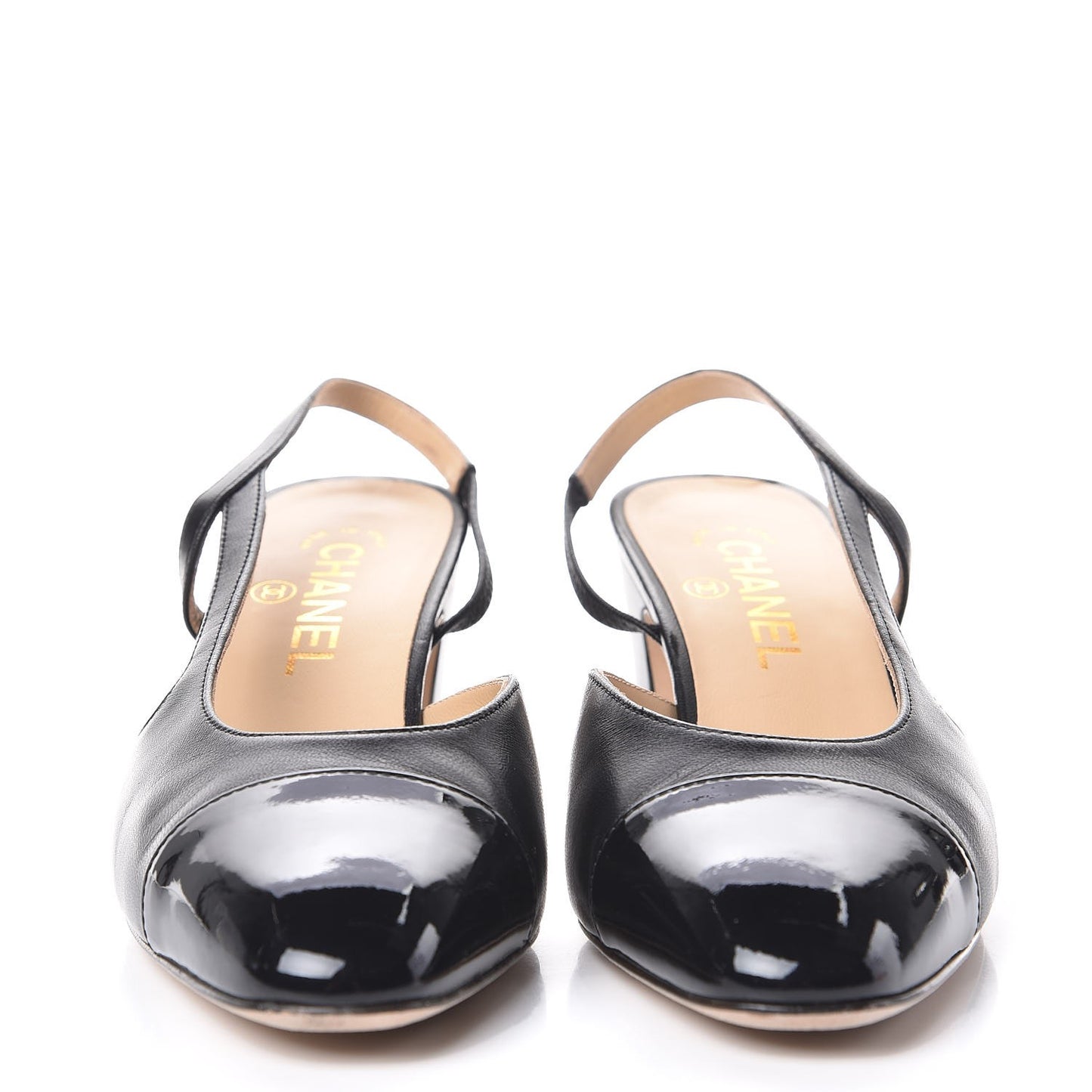 Lambskin Patent Cap Toe CC Slingback Sandals 38 Black