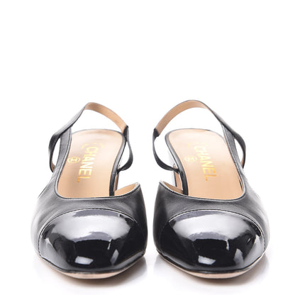 Chanel Lambskin Patent Cap Toe CC Slingback Sandals 38 Black 2 of 16